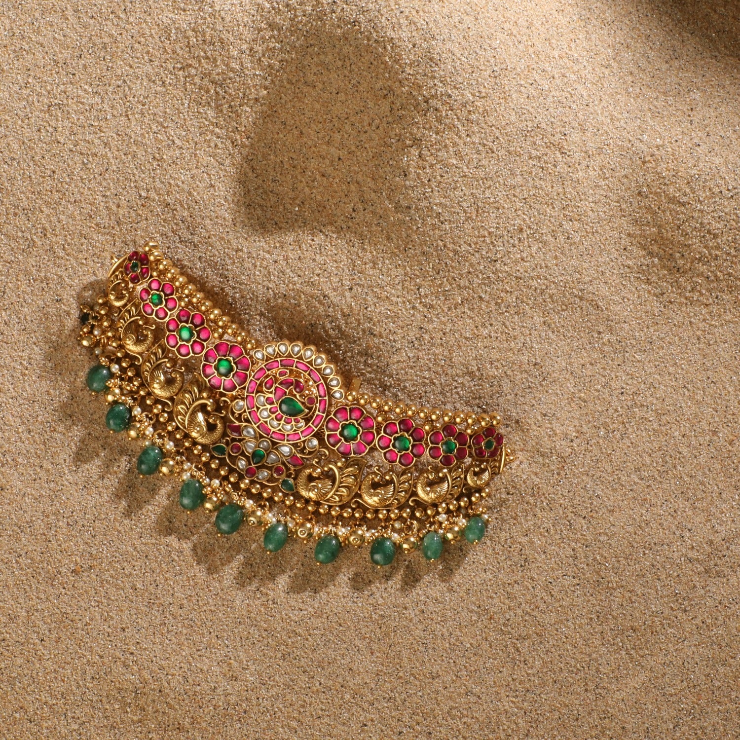Real Kemp Micro Gold Polished AD Bridal Choker Necklace Set – diya  jewellery india